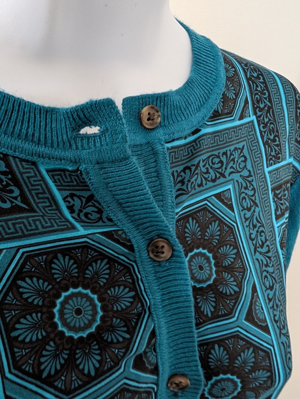 Ann Taylor Teal and Black Patterned Cardigan - Picture 5 of 6